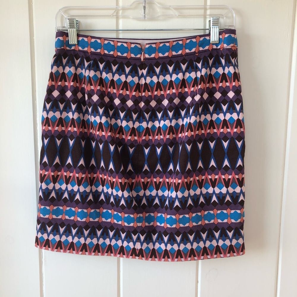 J CREW Salon geometric print purple, blue & pink mini skirt - Picture 3 of 8